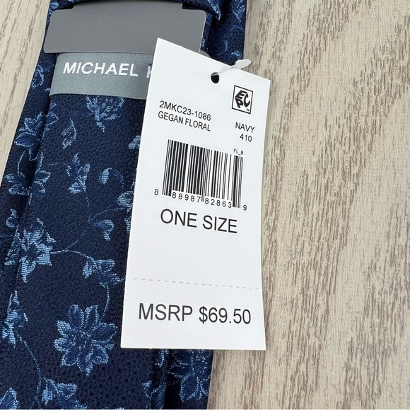 574 - Michael Kors Gegan Floral Tie Blue Navy 410 2MKC23-1086 Silk Blend $69.50 - Picture 4 of 5